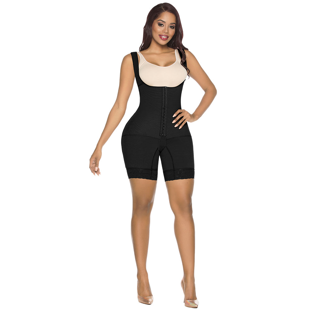 Above the knee faja with suspender straps and hook closure - Contour Fajas