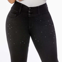 Skinny Black Jean for women - Front rhinestone beading along legs and back pockets - J82328
