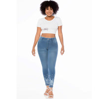 Skinny Blue Jean for women - Pearl embellished denim - J82333SH
