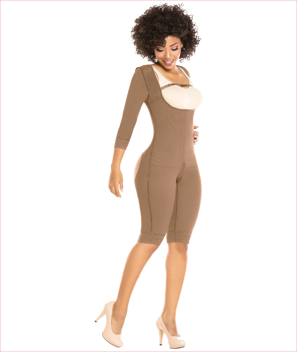 Post Op Garment One Piece with Compression Sleeves and Open Bust C9002