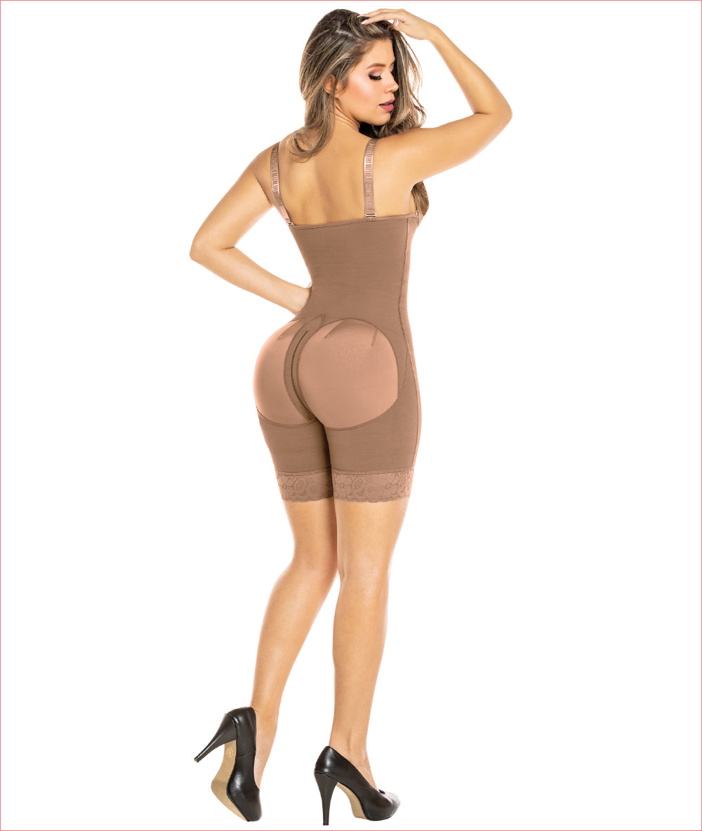Open Bust Mid-Thigh Body Shaper with Hook & Eye Closure by